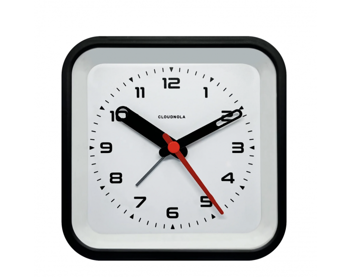 Railway Black Alarm Clock - Square Design - Silent with Snooze & LED Light