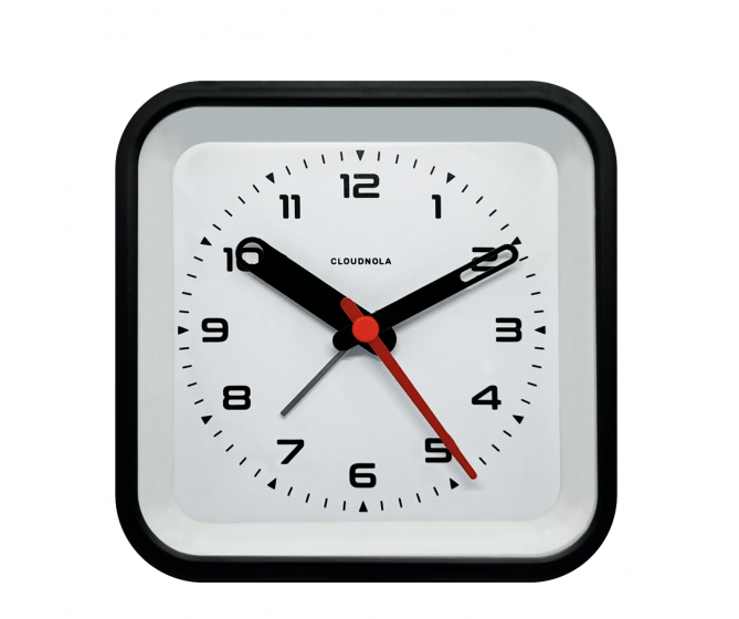 Railway Black Alarm Clock - Square Design - Silent with Snooze & LED Light