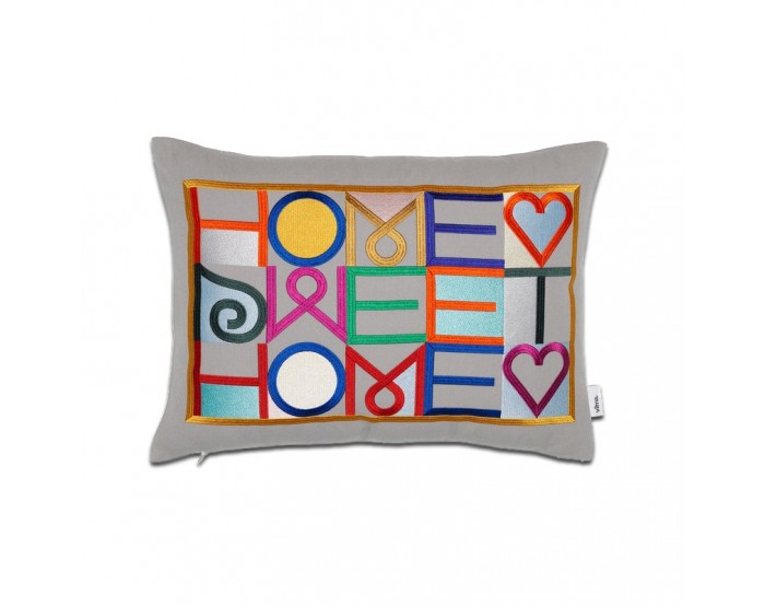 Embroidered Pillows - Home Sweet Home, gris claro