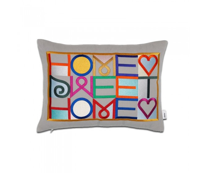 Embroidered Pillows - Home Sweet Home, gris claro